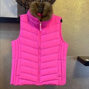 TALBOTS FAUX FUR COLLAR DOWN PUFFER VEST NEW!!